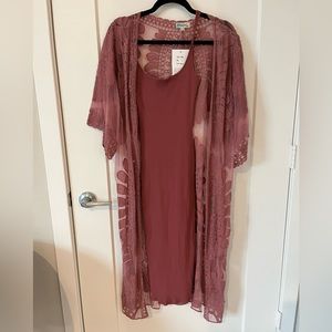 Mauve womens small lace cover up with body con fitted ribbed dress